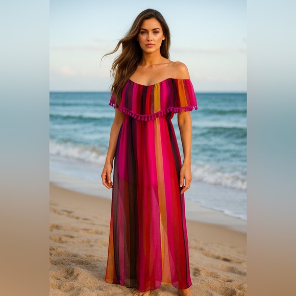 Aakaa Dresses & Skirts - Aakaa Strapless‎ Striped Maxi Dress Multicolor